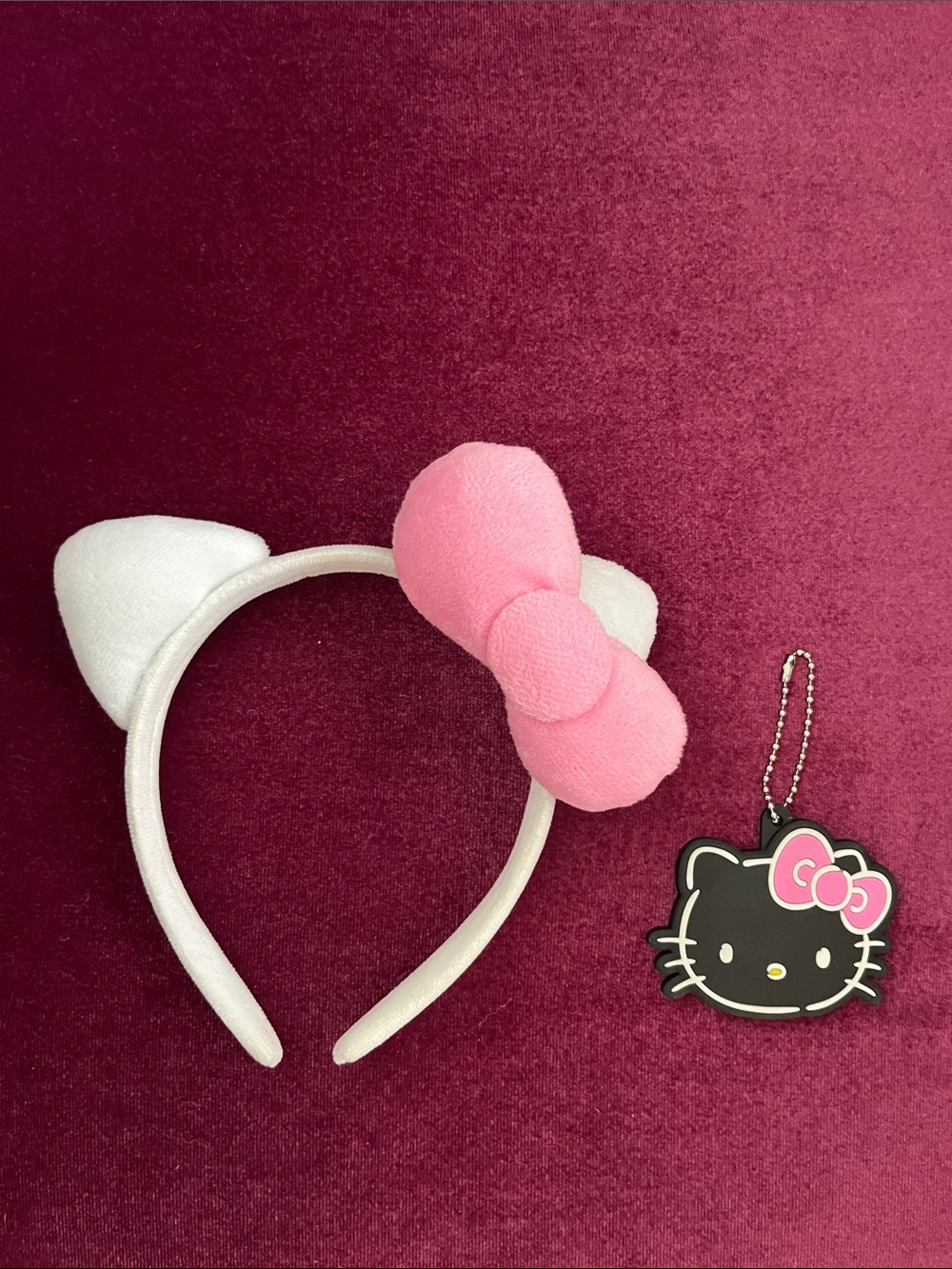 Hello Kitty White Ear Headband with Pink Bow and Black Hello Kitty Charm